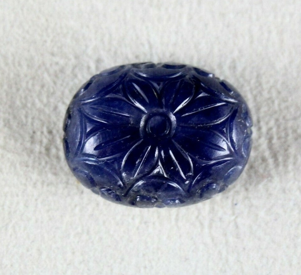 Certified Natural Unheat Blue Sapphire 44.55ct Carved Oval Gemstone Ring Pendant