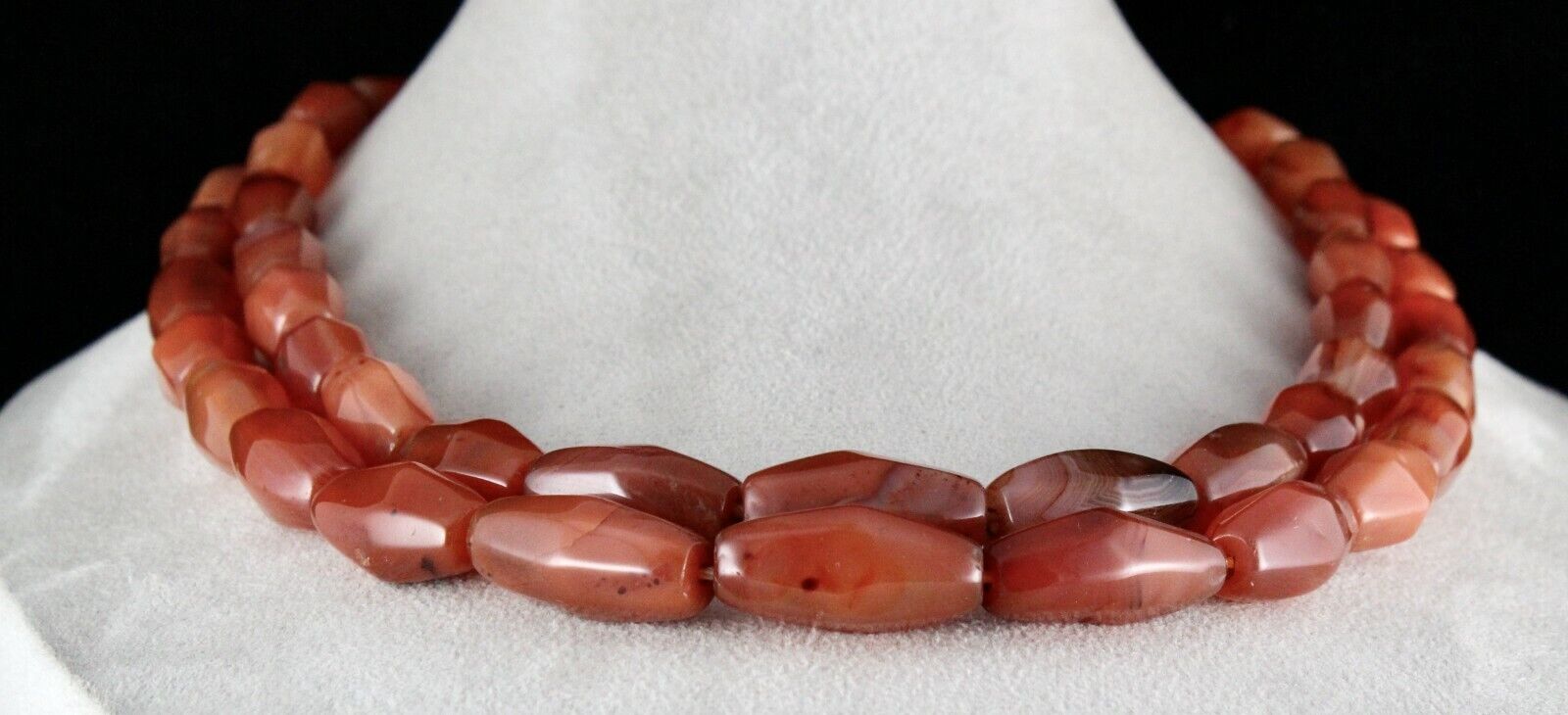 RED NATURAL CARNELIAN BEADS BARREL 2 LINE 1247 CARATS GEMSTONE FASHION NECKLACE