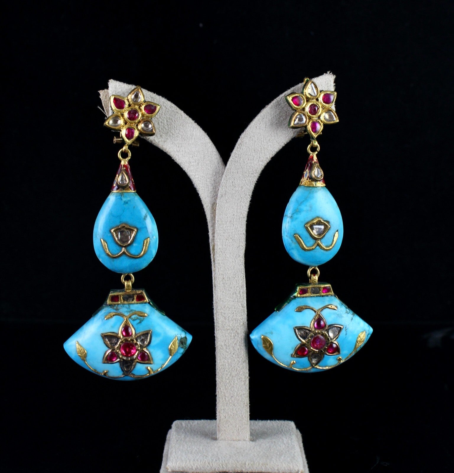 Certified Antique Natural Diamond Ruby 22k Gold Dangle Earrings 10ct For Women