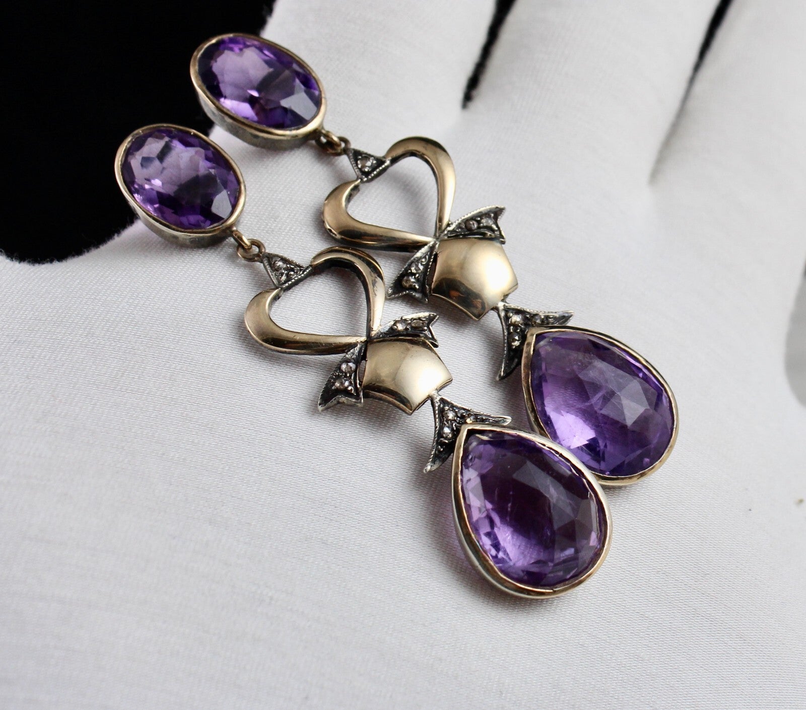 Certified Amethyst 10+ Ct Natural Diamond Cut Sterling Silver Victorian Earrings