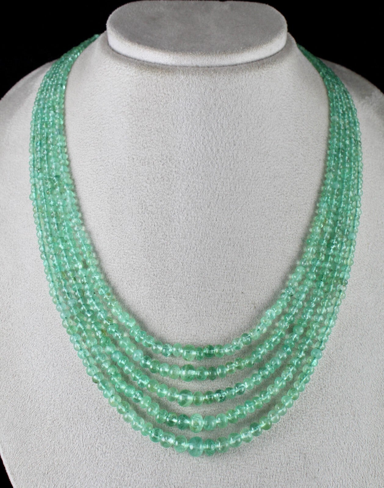 Certified Natural Emerald Beads Round Necklace 353 Ct Colombian Gemstone 5l