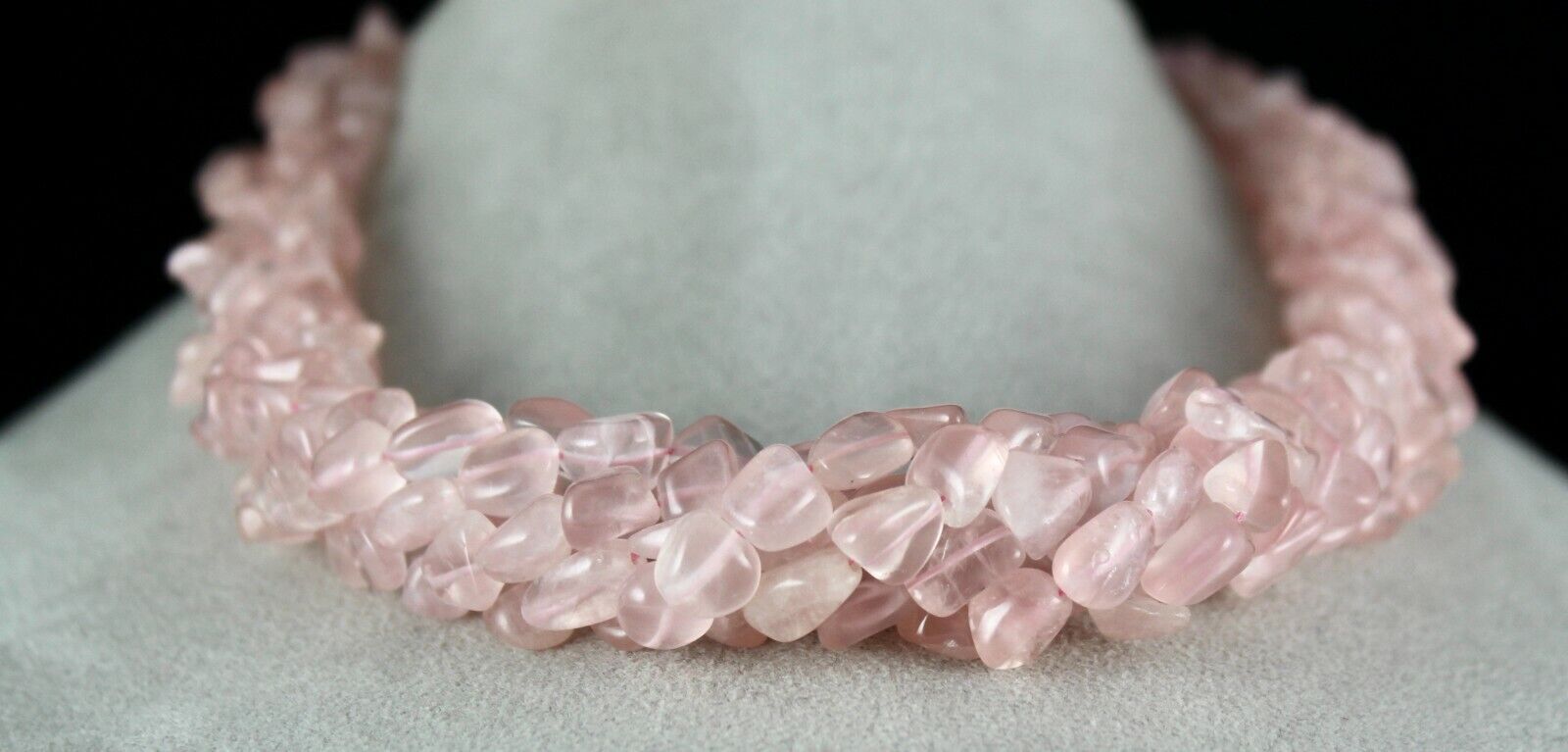 Natural Rose Quartz Beaded Necklace 6L 897 Carats Long Cabochon Gemstone Strings