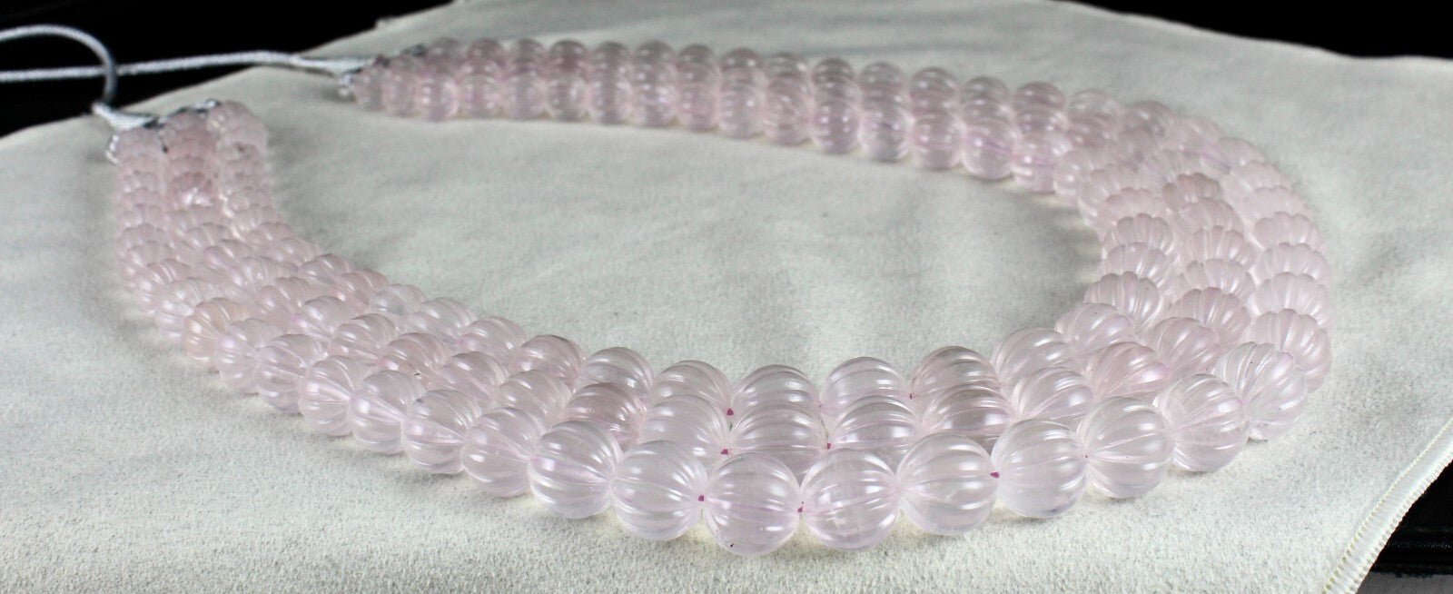 Certified Natural Rose Quartz Melon Carved Bead 1393 Ct Fashion Necklace