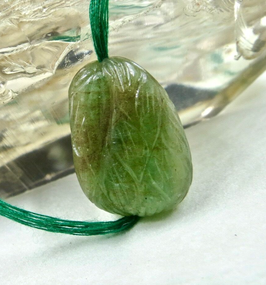 Antique Natural Emerald Bead Engraved Tumble 42.50 Ct Drill Gemstone Designing