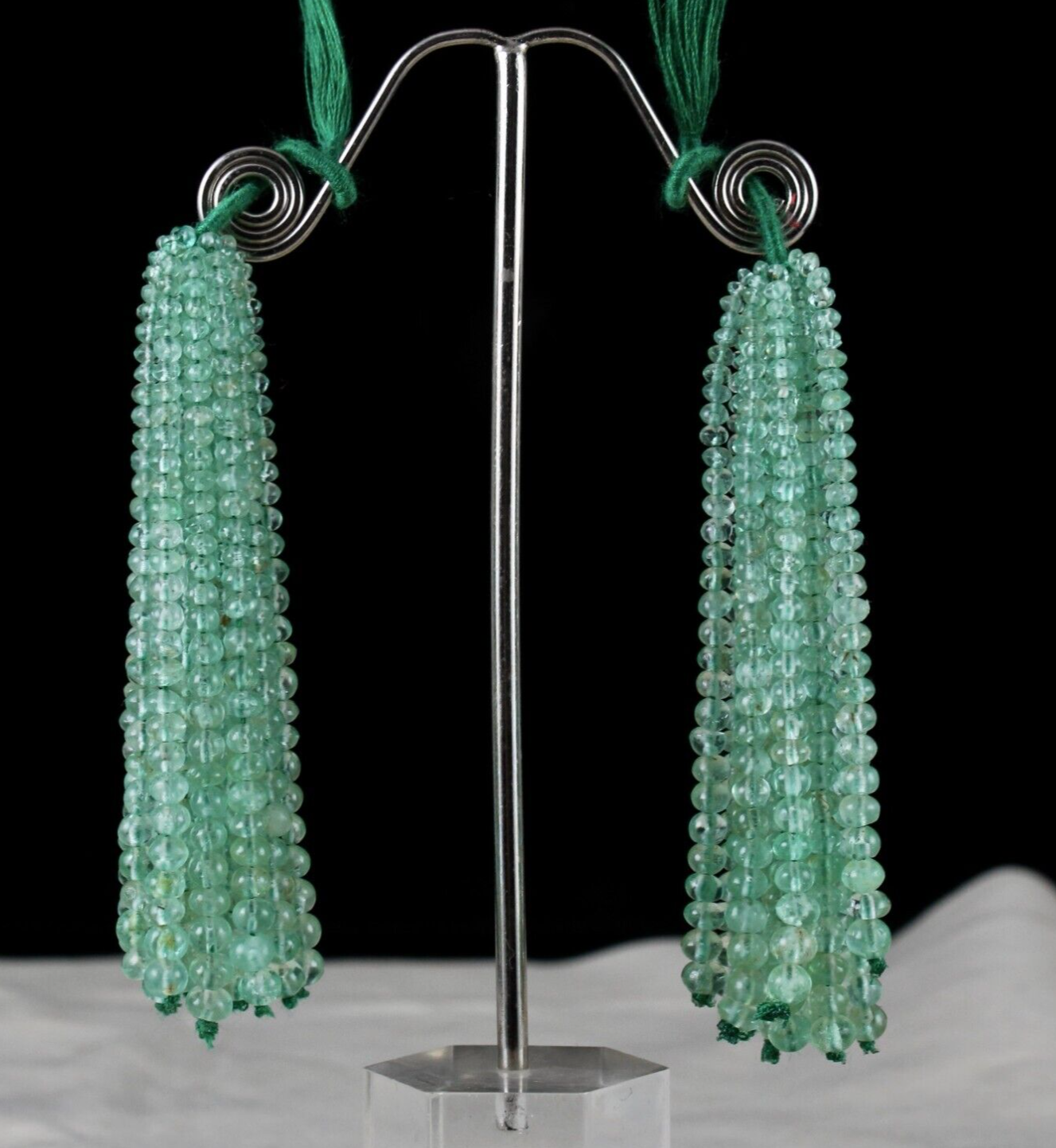 COLOMBIAN NATURAL CERTIFIED EMERALD ROUND BEADS TASSEL 157 CTS GEMSTONE EARRING