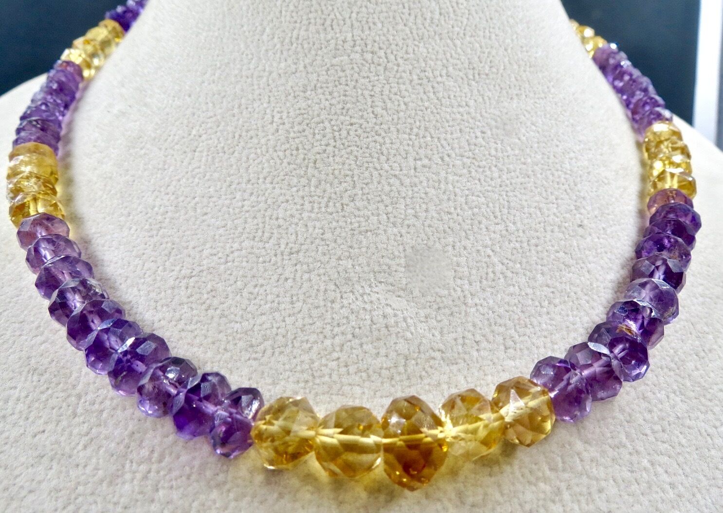 NATURAL CITRINE AMETHYST BEADS FACETED ROUND 1 LINE 201 CARATS GEMSTONE NECKLACE