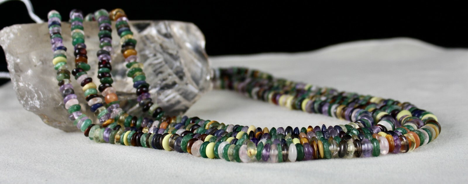 Old Multi Natural Semi Precious 660 Ct Beads Button Gemstone Necklace 4 Line