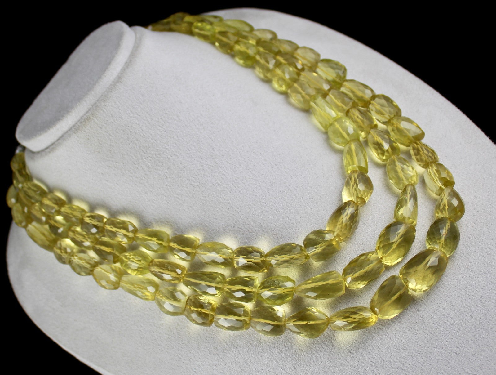 Natural Lemon Quartz Gemstone Necklace 1500ct 3 Line Faceted Nuggets Beads