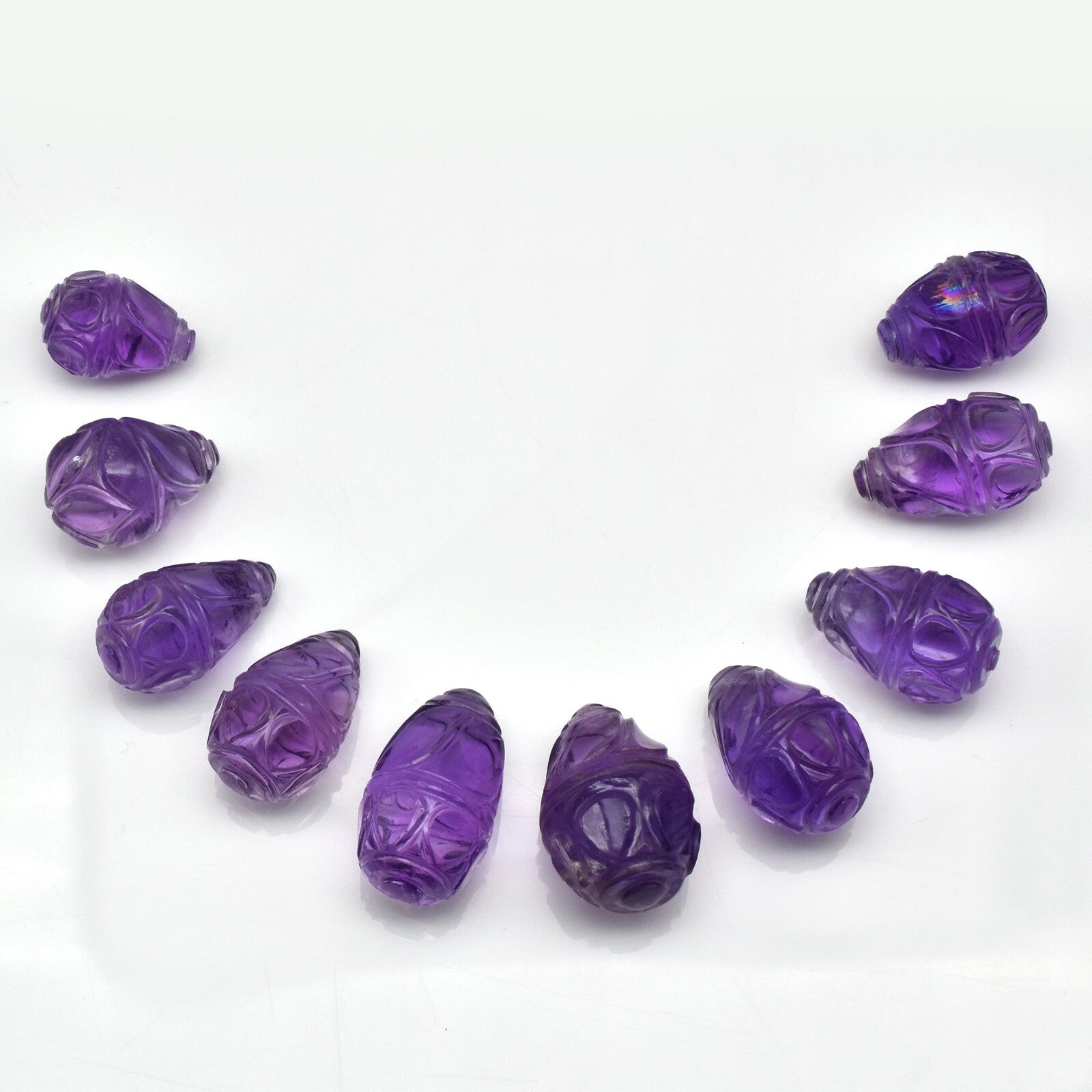Certified Natural Amethyst 202ct Engraved Drop Earring Necklace Set Silver 10pc