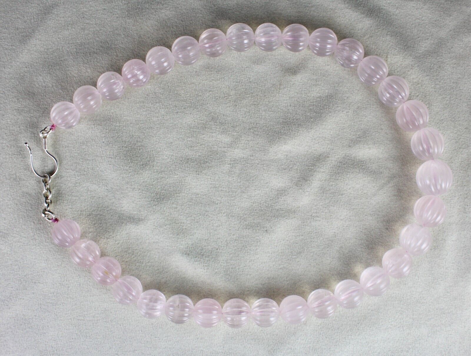 Rose Quartz Beaded Carved Necklace 1 L 813 Carats Natural Gemstone Silver clasp