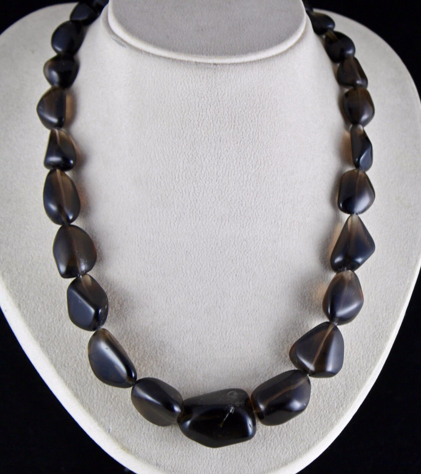 NATURAL SMOKY QUARTZ BEADS TUMBLE CABOCHON 1 LINE 770 CARATS GEMSTONE NECKLACE