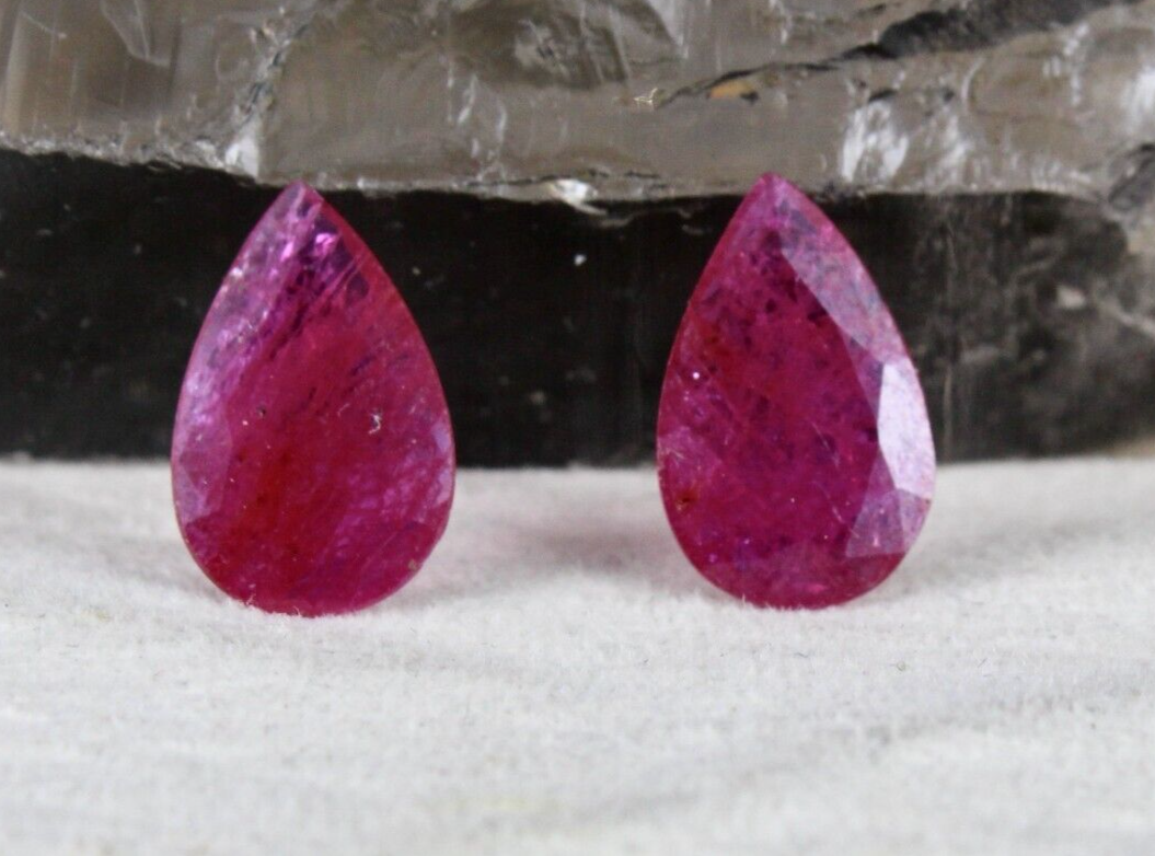 Natural Ruby Pear Cut 5.16 Ct Mozambique Noheat Gemstone Pair Earrings Certified