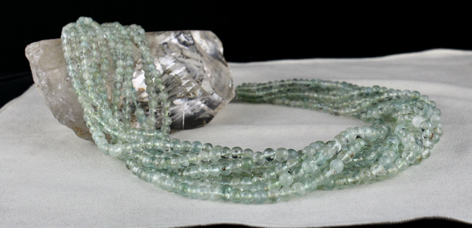 Natural Blue Aquamarine Round Beads 890ct Sterling Silver Necklace