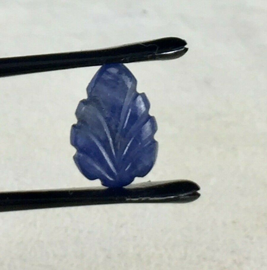 NATURAL BLUE SAPPHIRE CARVED LEAF 2.99 CTS UNHEATED BURMA GEMSTONE RING PENDANT