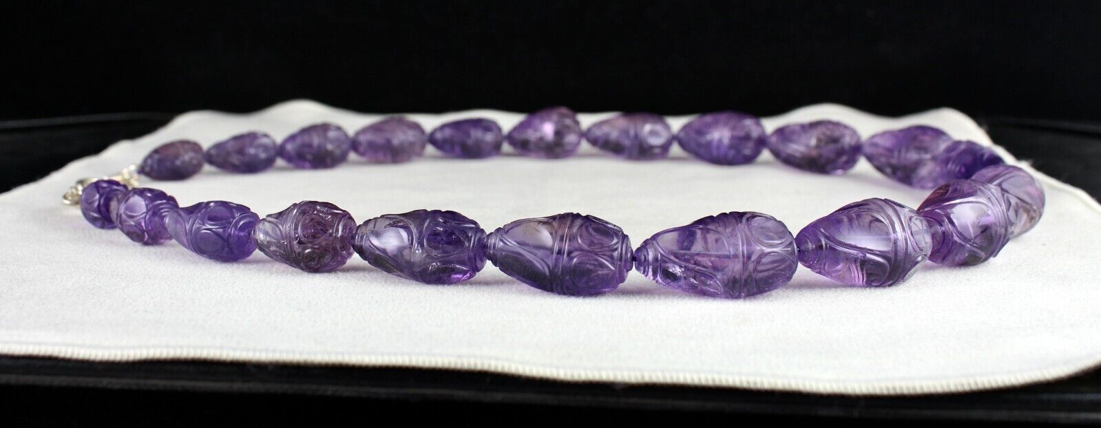 Vintage Natural Amethyst Beads Engraved Drop 965 Ct Purple Stone Silver Necklace