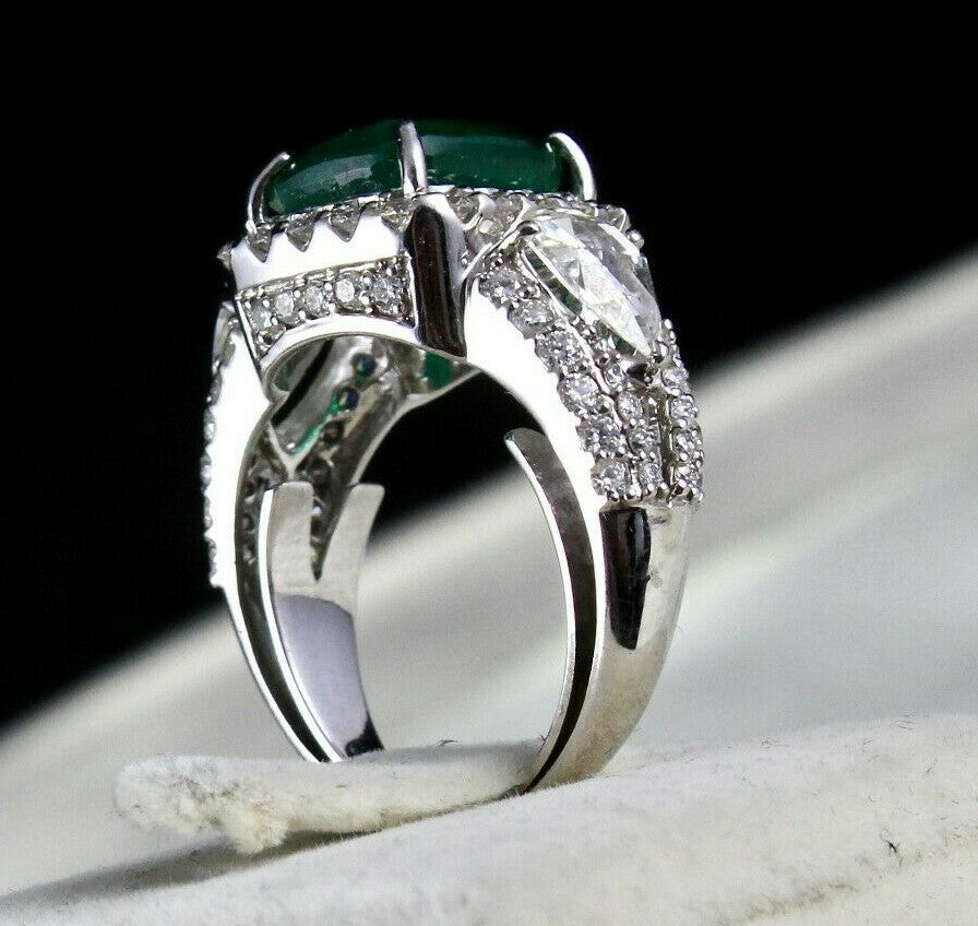 Certified Natural Zambia Emerald Cushion 4.87ct Natural Diamond 18k Gold Ring