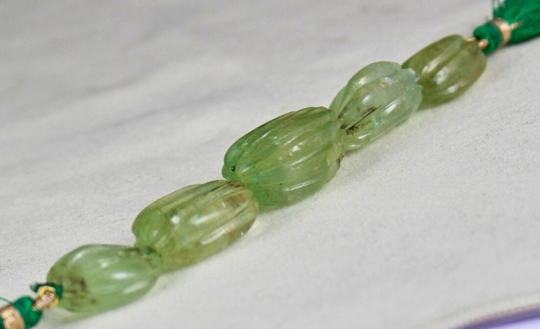 Natural Emerald Carved Melon Beads Drilled 5 Pc 133.50 Ct Gemstone Designing Set