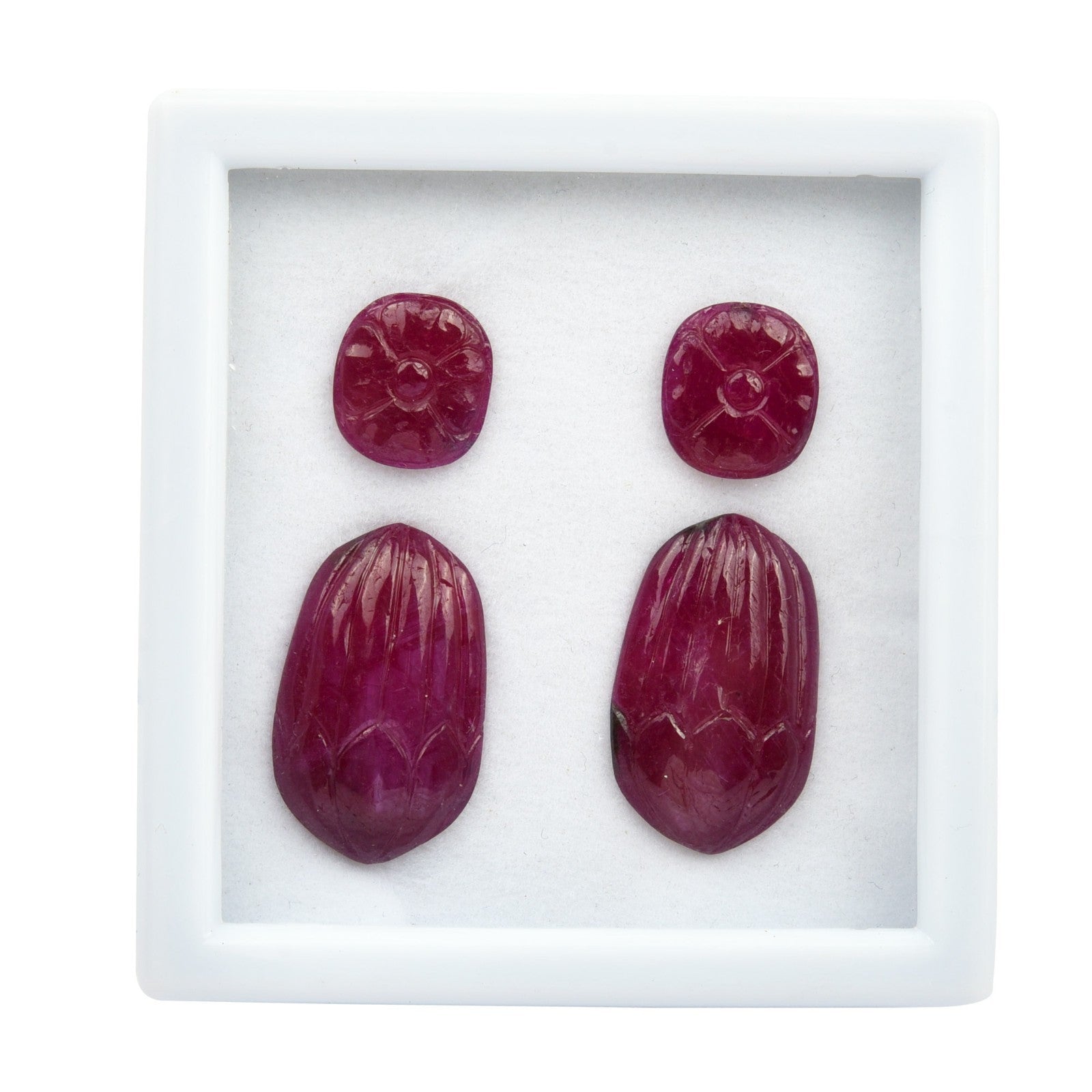 Certified Natural Ruby Engraved Dangle Pair 4 Pc 20.86 Ct Loose Gemstone Earring