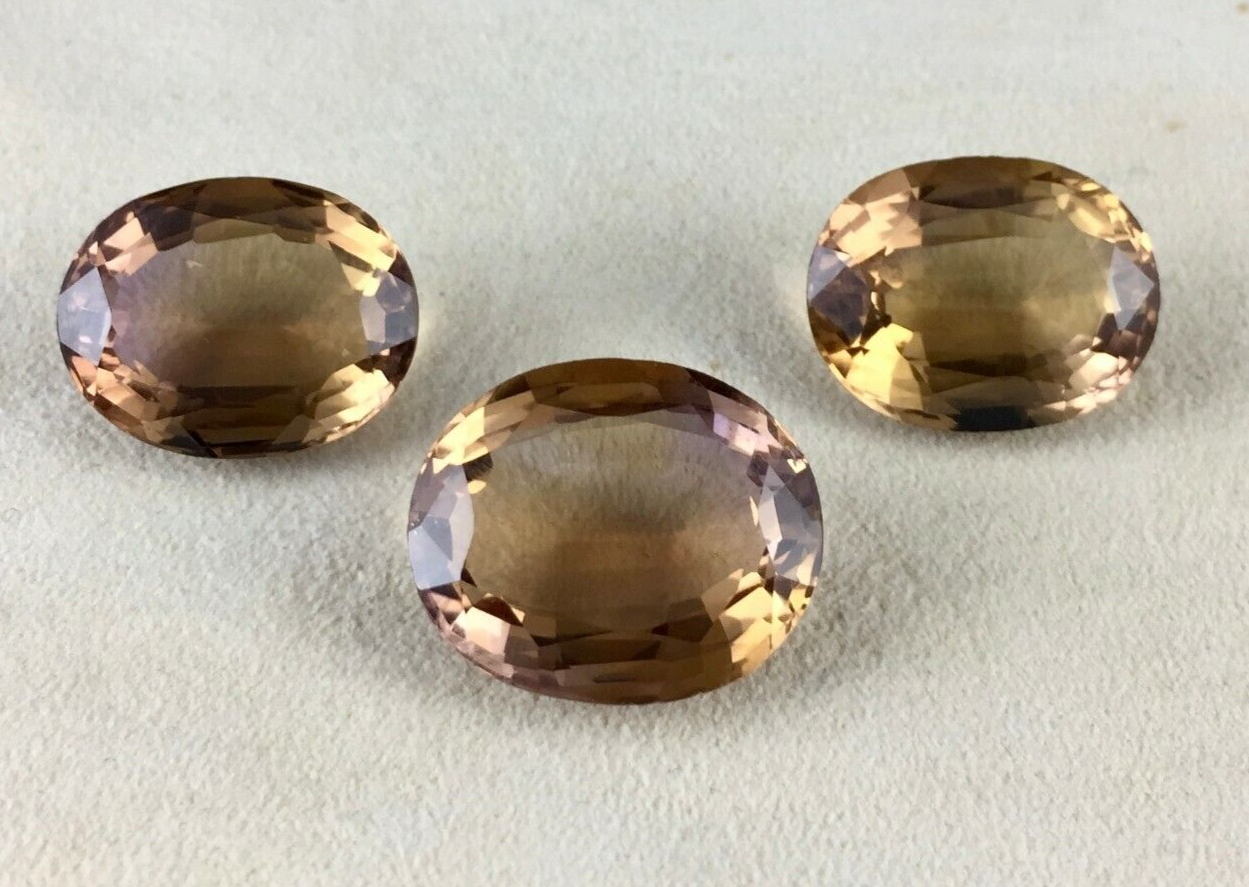 NATURAL AMETRINE OVAL CUT PAIR 3 PCS 81.20 CTS RARE GEMSTONE FOR EARRING PENDANT