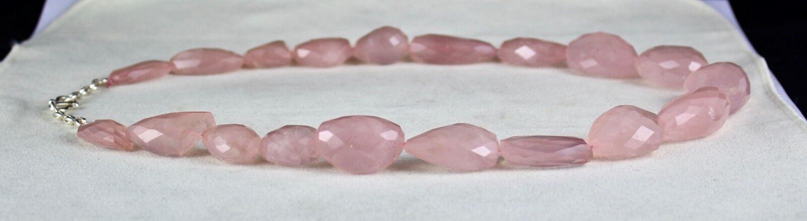 NATURAL ROSE QUARTZ BEADS FANCY CABOCHON 906 CARATS GEMSTONE SILVER NECKLACE