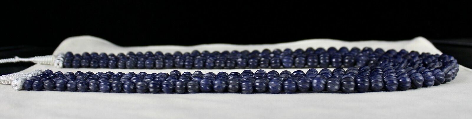 NATURAL BLUE JADE BEADS CARVED ROUND GEMSTONE 5 LINE 1217 CTS FASHION NECKLACE