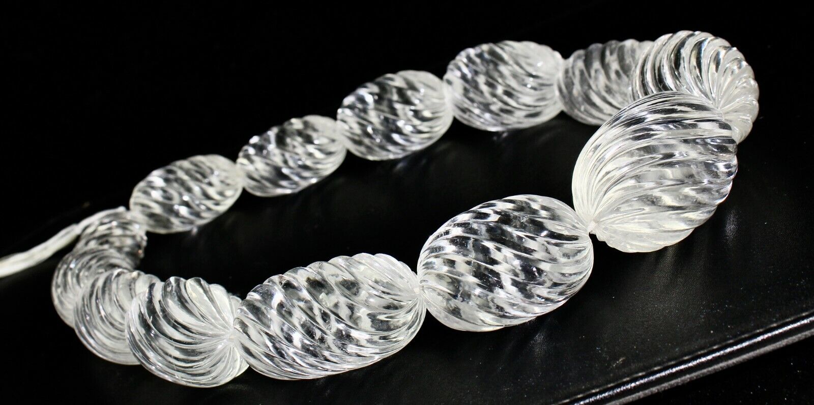 NATURAL WHITE ROCK CRYSTAL QUARTZ CARVED OVAL BEADS 13 PCS 3725 CARATS GEMSTONE