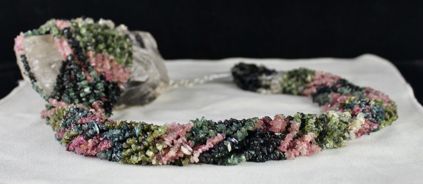 Natural Multi Tourmaline Beads Uncut 20 Line 1438 Cts Gemstone Silver Necklace