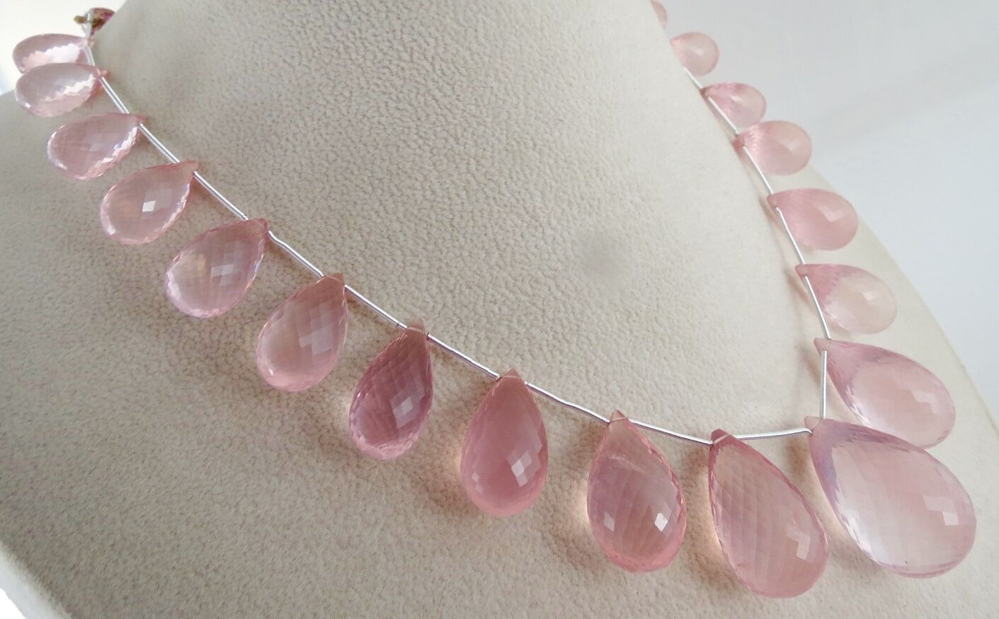 Certified Natural Rose Quartz Teardrop Beaded 402 Ct Gemstone Statement Necklace