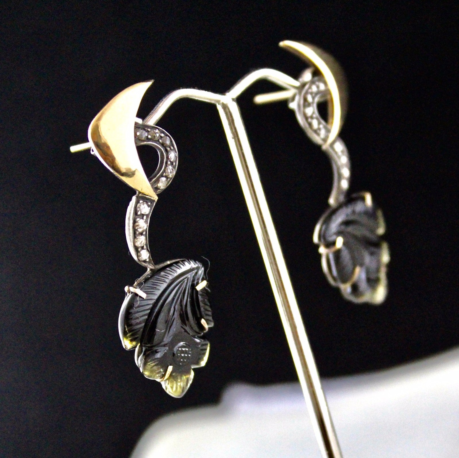 Victorian Natural Multi Tourmaline & Diamond Earring Stud 18k Gold Silver 10ct