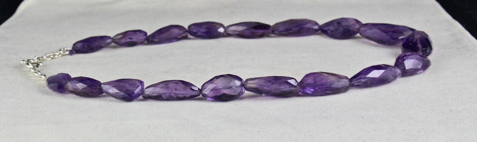 Fine 528 Ct Natural Amethyst Beads Necklace Faceted Gemstone Sterling Silver