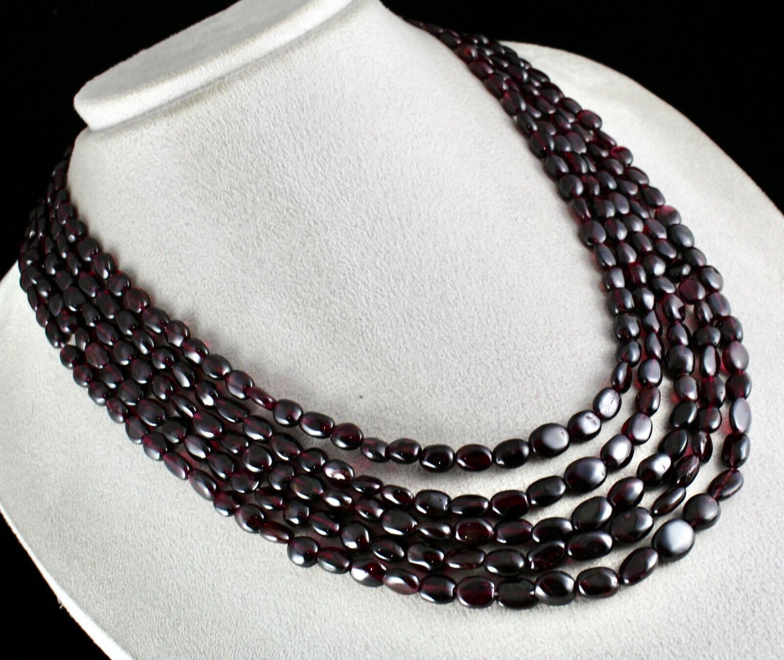 NATURAL RED GARNET BEADS LONG 5 LINE 860 CARATS GEMSTONE BEADED FASHION NECKLACE