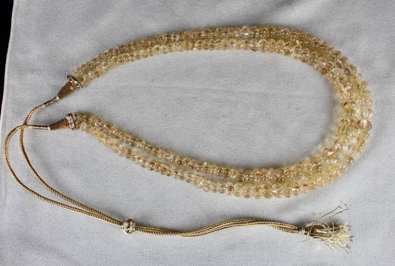 Natural Yellow Citrine 558 Ct Beads Carved Round Gemstone Vintage Necklace