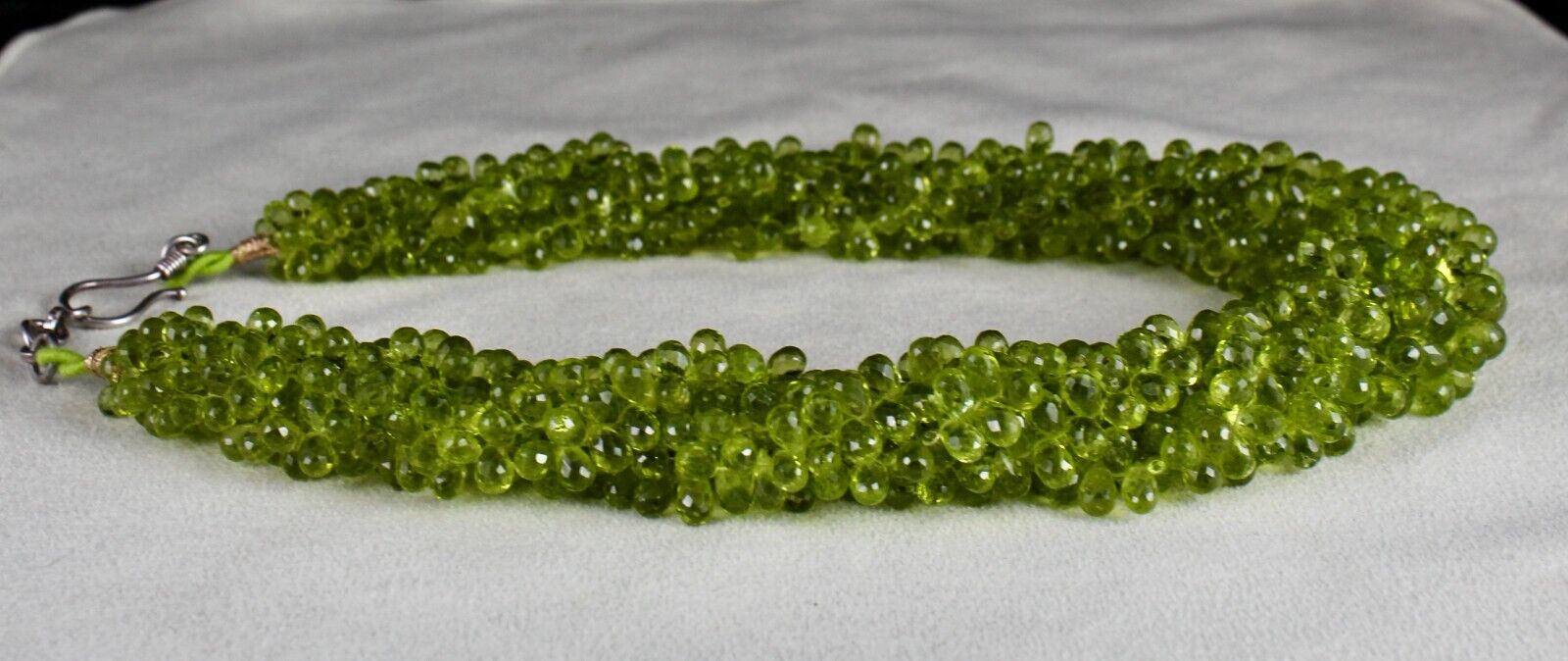 Natural Peridot Beads Tear Drops 5 Line 892 Cts Gemstone Silver Fashion Necklace