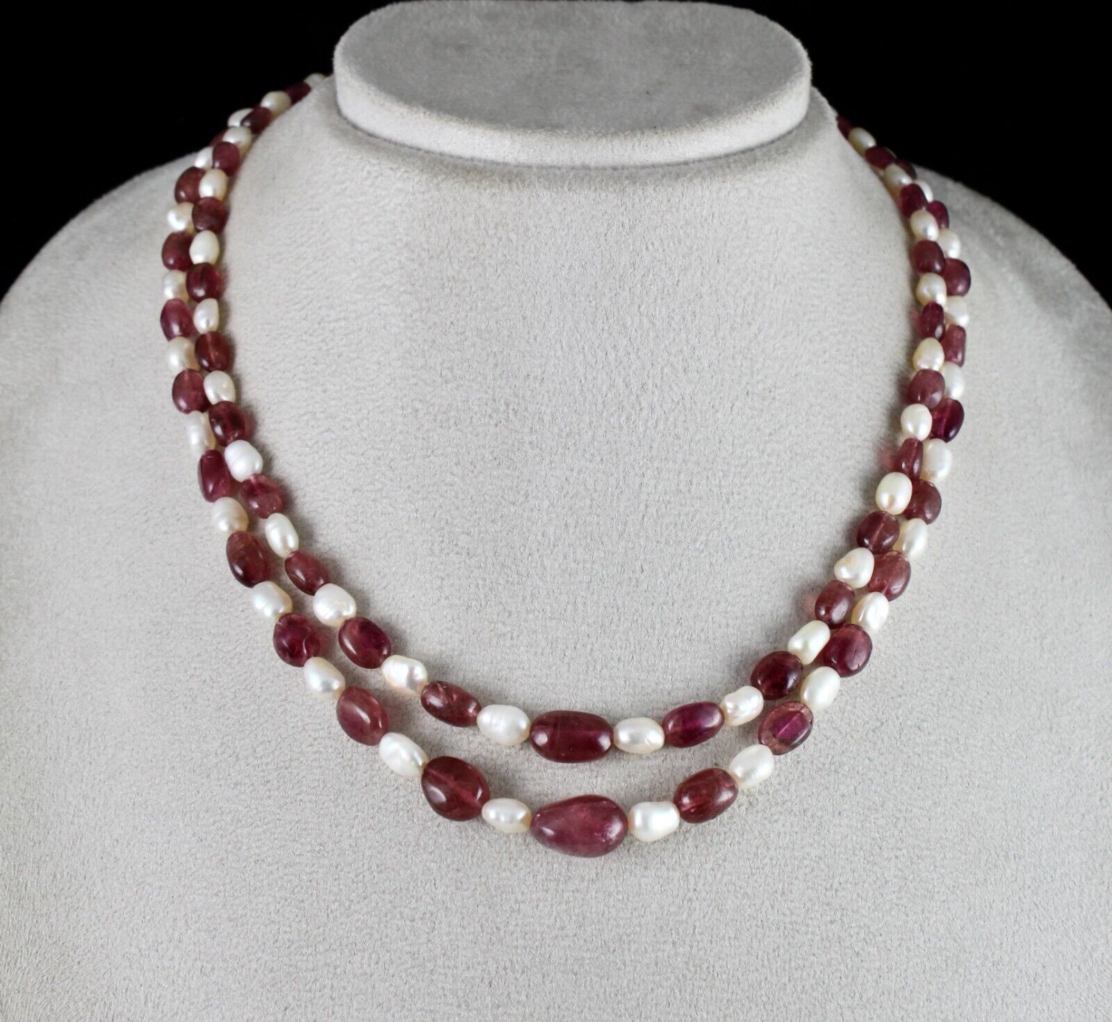 NATURAL PINK TOURMALINE RUBELLITE PEARL BEADS 2 L 218 CARATS GEMSTONE NECKLACE