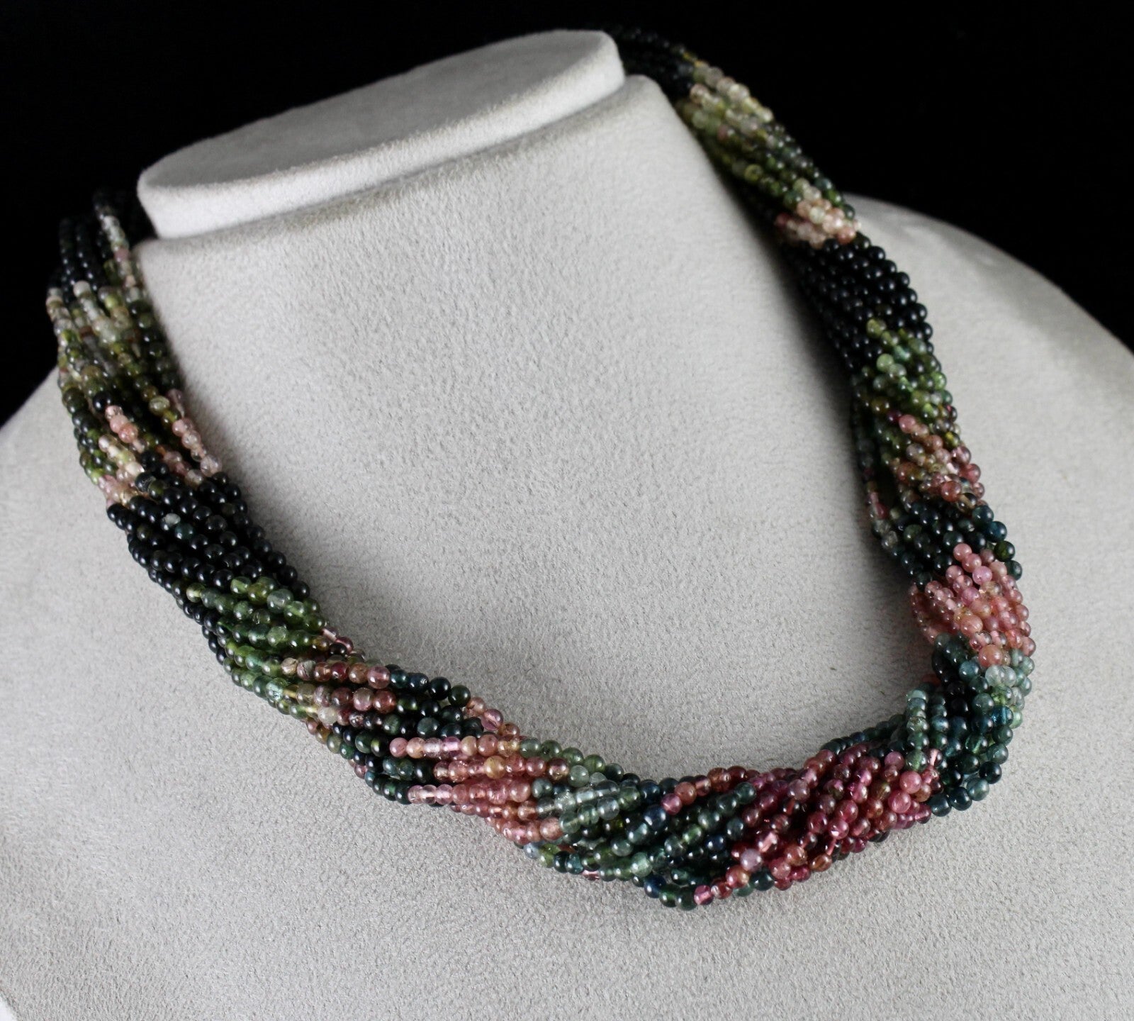 Natural Multi Tourmaline 575 Ct Beads Necklace Sterling Silver For Women