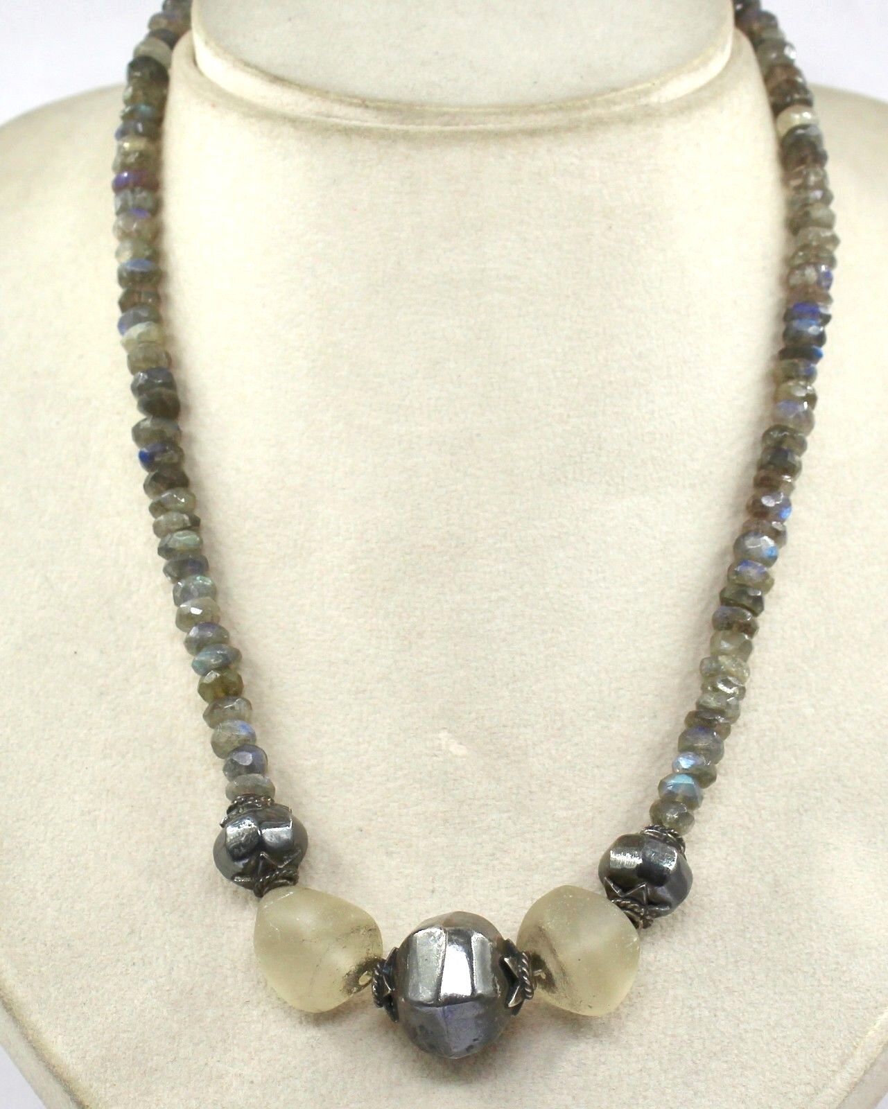 Black Labradorite Faceted Rock Crystal Beads 296 Ct Designer Gemstone Necklace