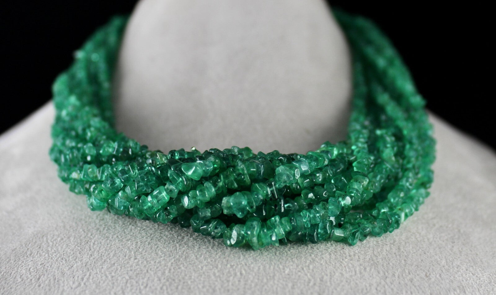 Vintage Natural Emerald Necklace 14L 890 Ct Certified Bead Gemstone Silver Clasp