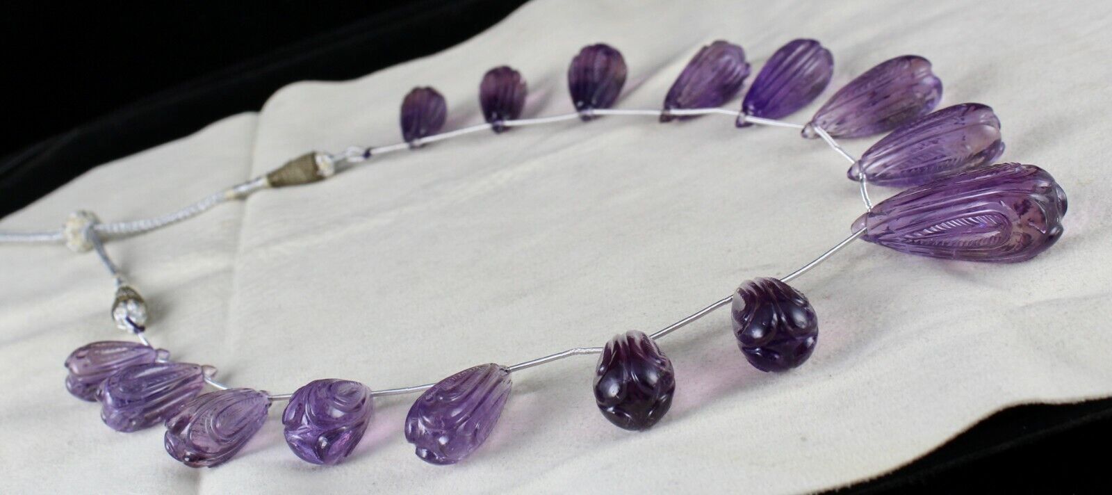 Natural Amethyst Carved Drops Beads 15 Pcs 454 Carats Gemstone Vintage Necklace