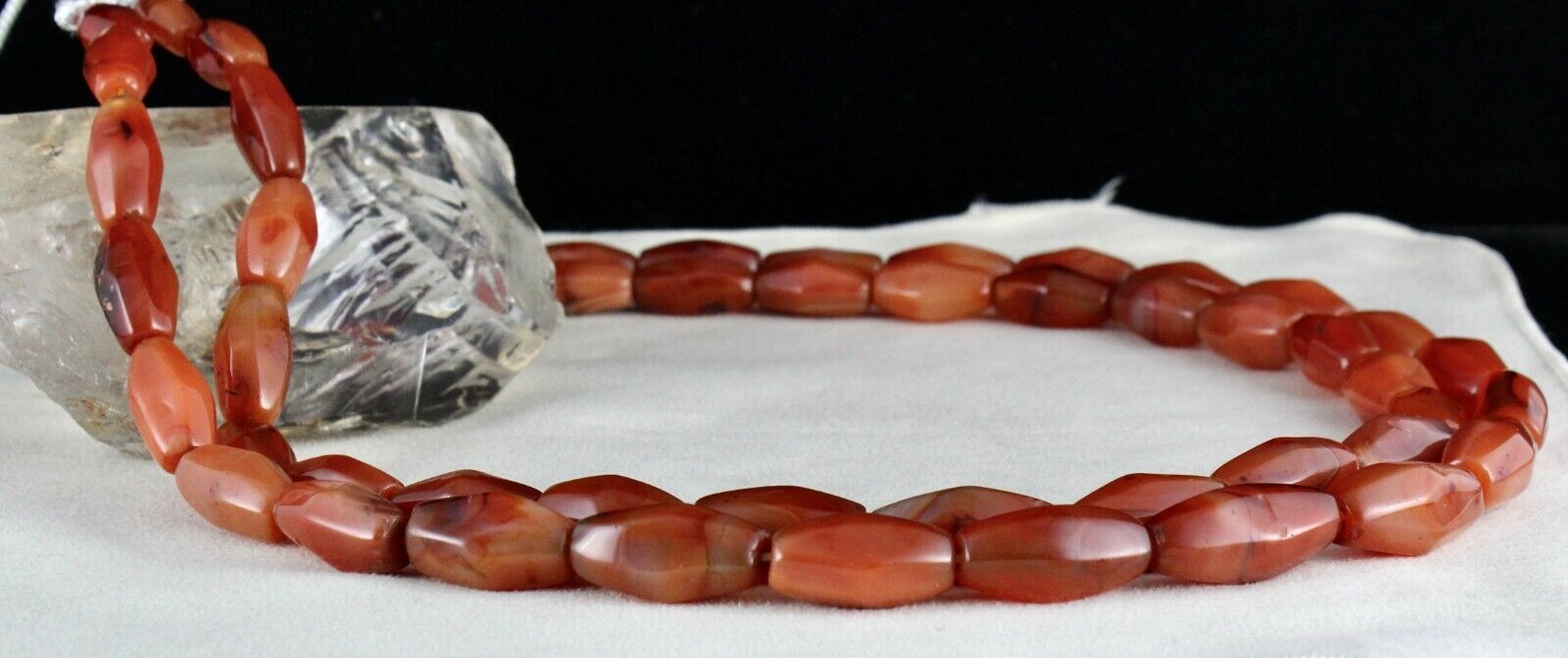 RED NATURAL CARNELIAN BEADS BARREL 2 LINE 1247 CARATS GEMSTONE FASHION NECKLACE