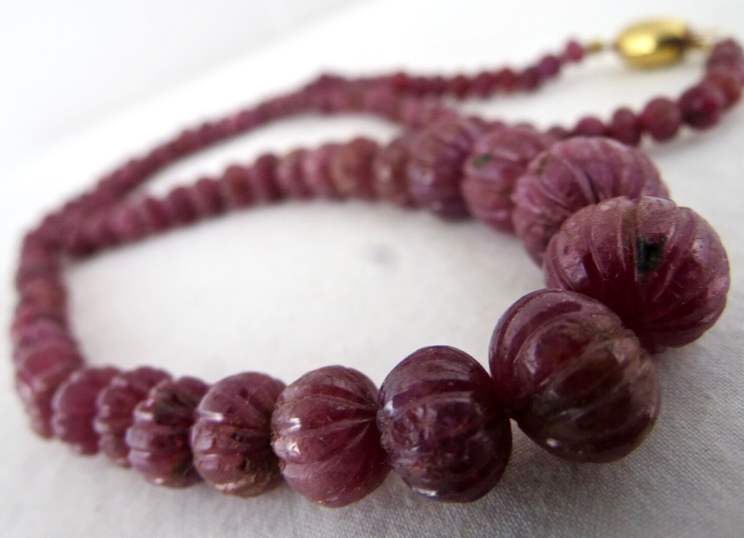 Natural Ruby Carved Beads Necklace 285 Carats Untreated Round Beaded Gemstone