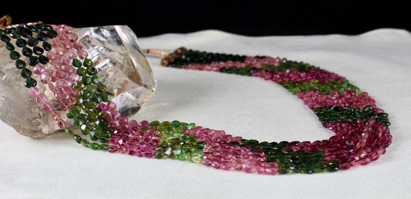 NATURAL MULTI TOURMALINE BEADS 442 CARATS FACETED HEART SHAPE GEMSTONE NECKLACE