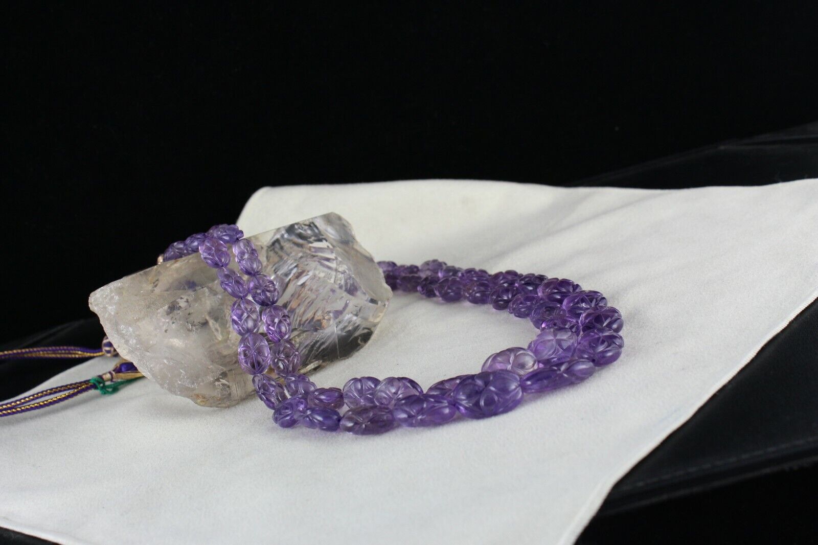 ANTIQUE NATURAL AMETHYST CARVED BEADS 2 L 553 CTS GEMSTONE IMPORTANT NECKLACE