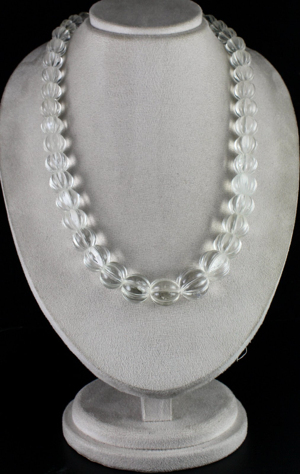 Sterling Silver Natural Rock Crystal Quartz Melon Beaded Necklace 1169 Ct