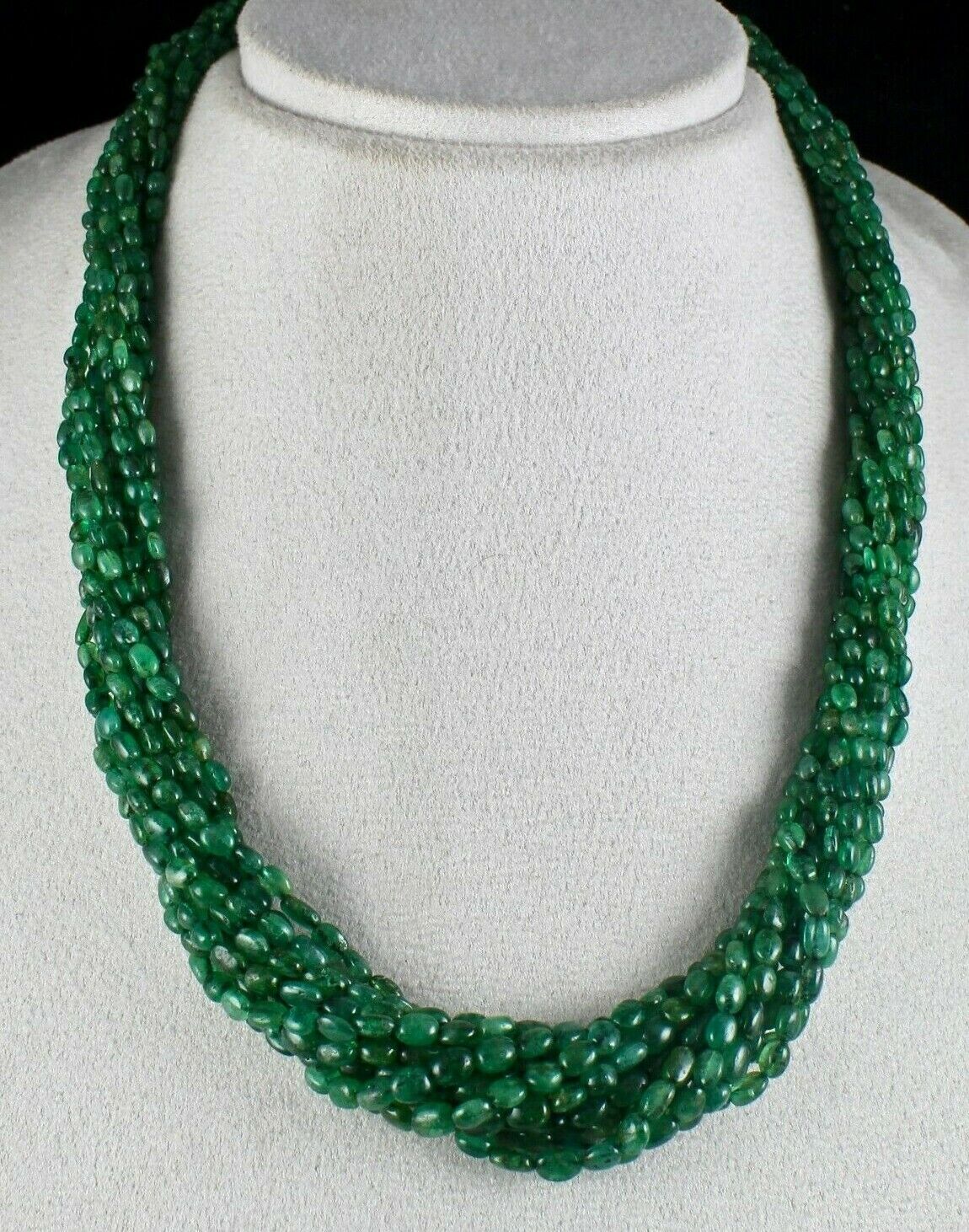 ANTIQUE OLD NATURAL EMERALD BEADS CABOCHON 11 LINE 442 CARATS PRECIOUS NECKLACE