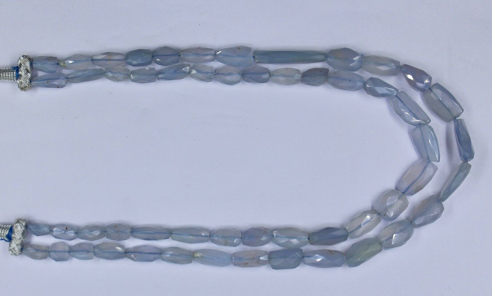 NATURAL BLUE CHALCEDONY BEADS FACETED NUGGET 2 LINE 330 CARATS GEMSTONE NECKLACE