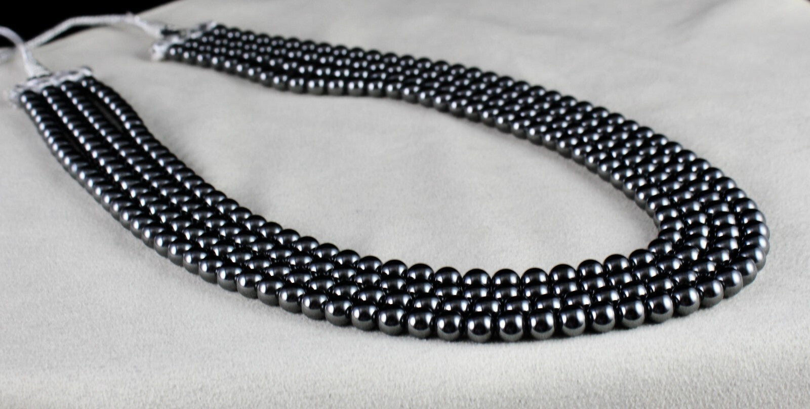 Hematite Beads Necklace 902 Ct, 4 Line 6mm Round Black Gemstone Fashion
