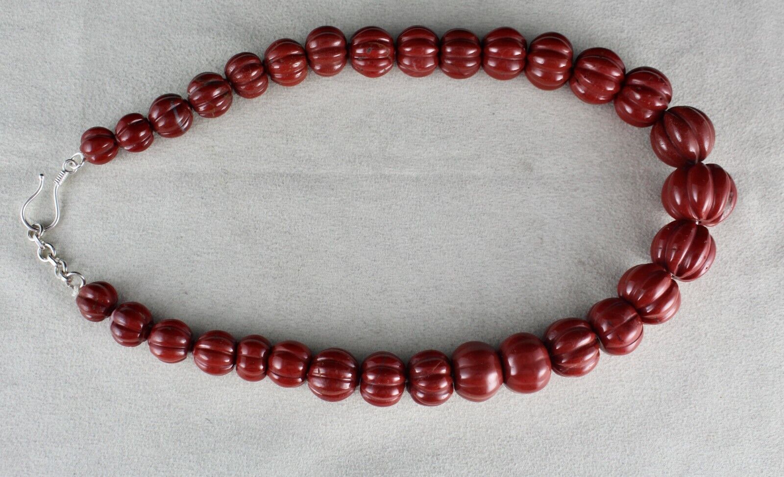 Red Jasper Carved Melon Beads 22mm Big 882 Cts Gemstone Silver Fashion Necklace