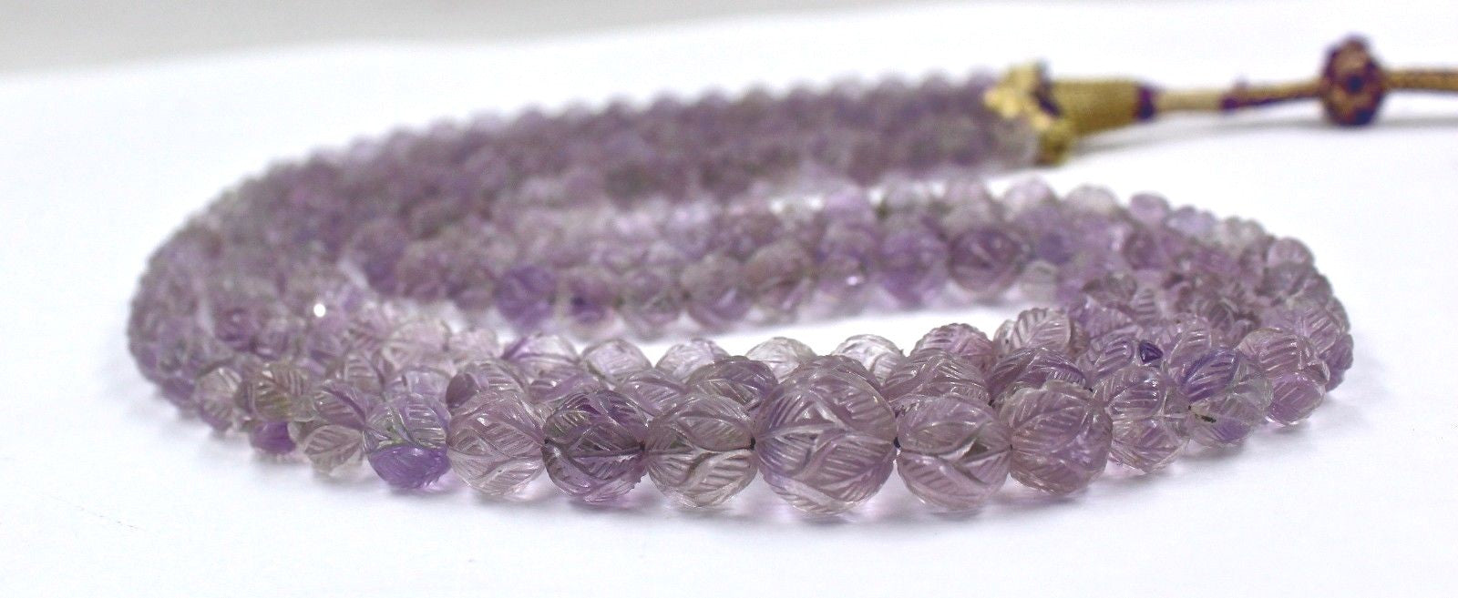 Vintage Natural Amethyst Beads Necklace Engraved 417 Ct Purple Gemstone