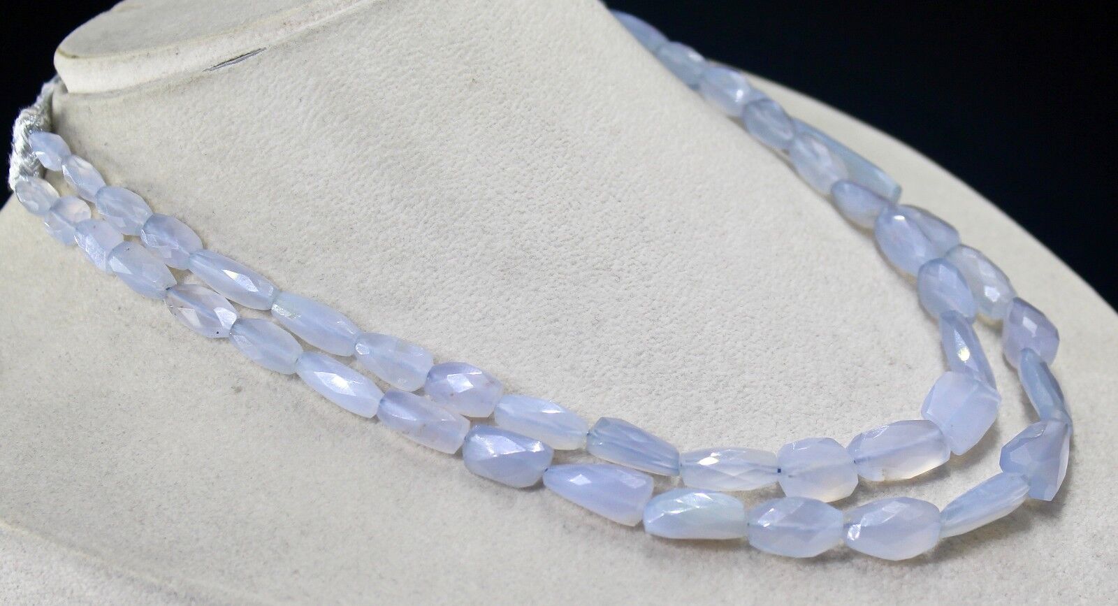 NATURAL BLUE CHALCEDONY BEADS FACETED NUGGET 2 LINE 330 CARATS GEMSTONE NECKLACE