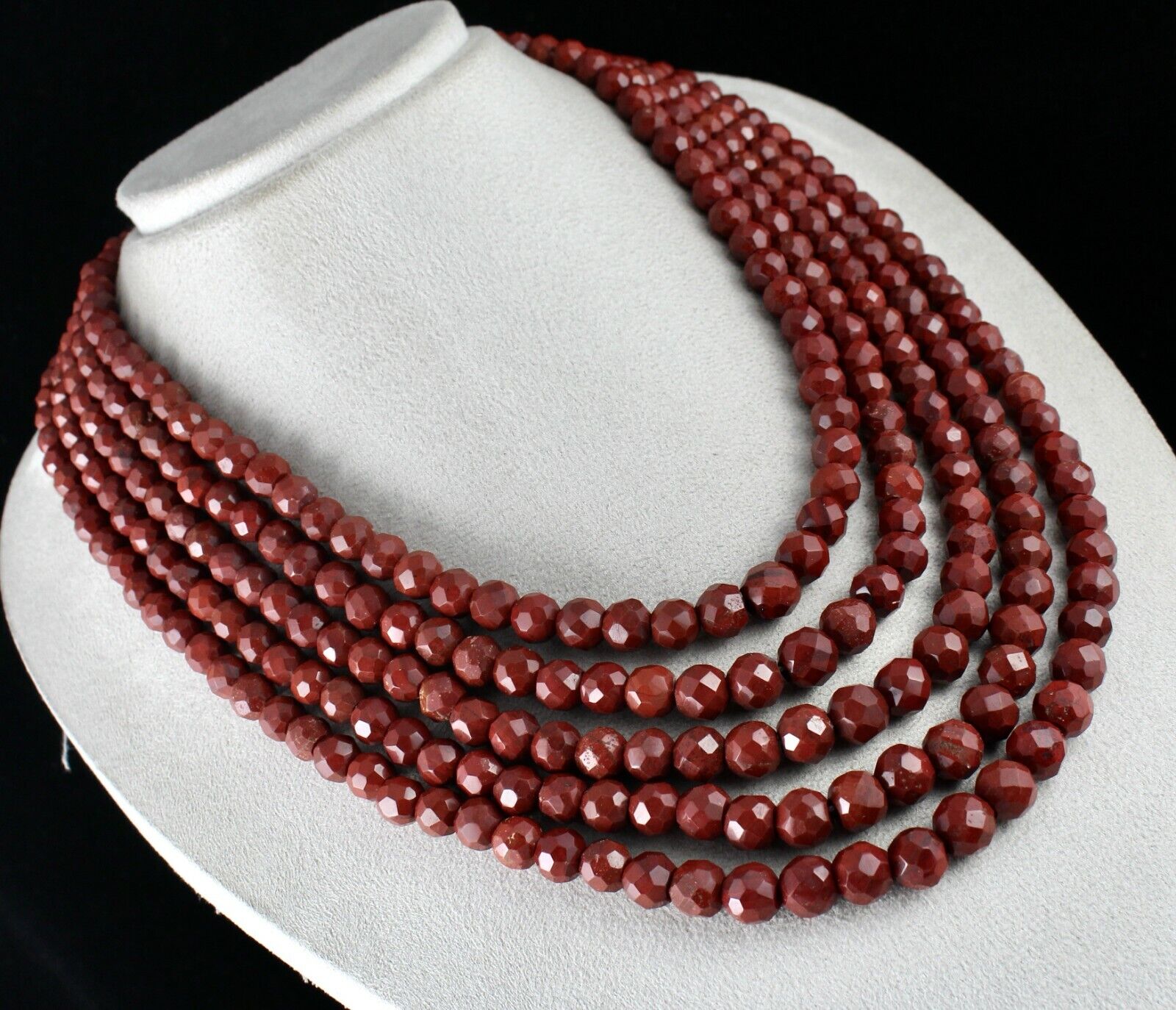 NATURAL RED JASPER BEADS ROUND 5 LINE 1478 CARATS SEMIPRECIOUS GEMSTONE NECKLACE